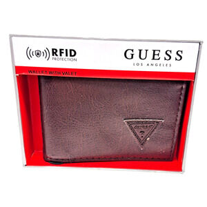 GUESS Wallet Genuine Leather Brown RFID Protection Biford New